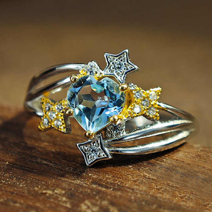 Anello a forma di cuore con topazio blu naturale Olivenorma 