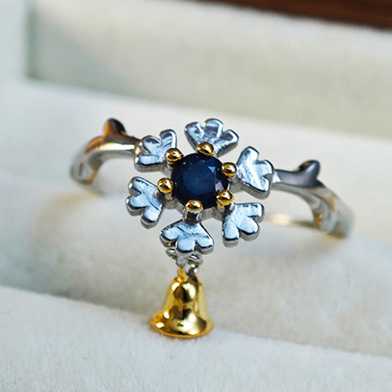 Anello in argento sterling a forma di campana con fiocco di neve e zaffiro Olivenorma
