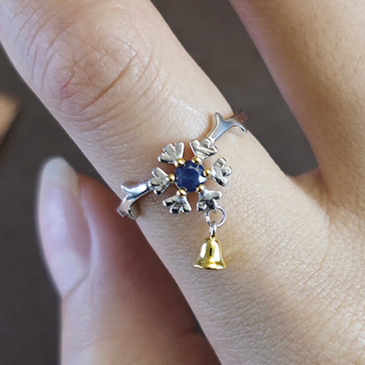 Anello in argento sterling a forma di campana con fiocco di neve e zaffiro Olivenorma