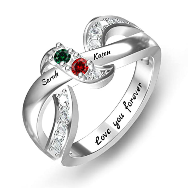 Olivenorma Birthstones Nomi incisi personalizzati Anello con nodo a nastro