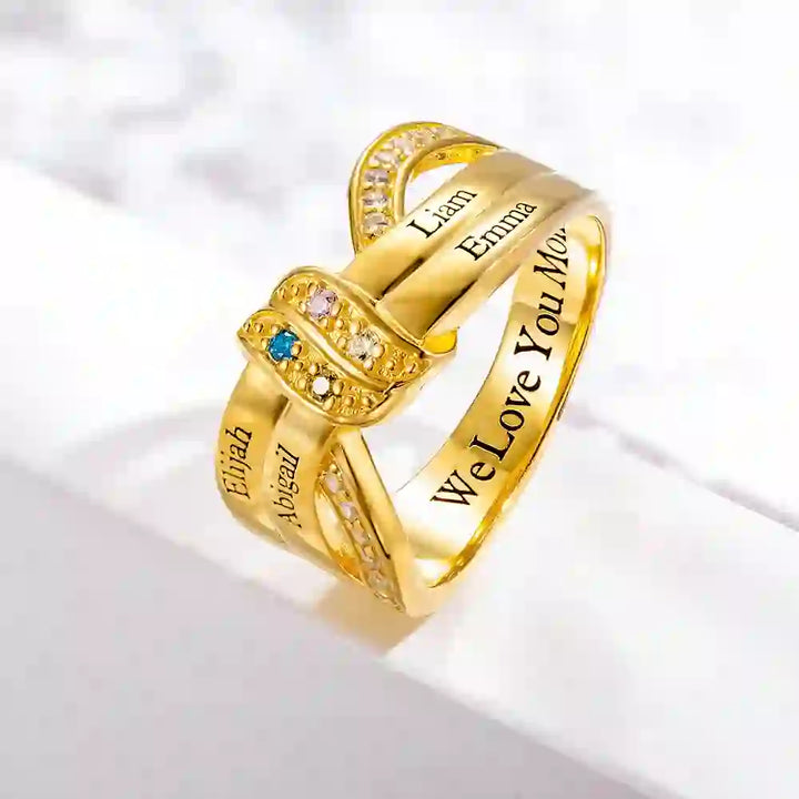 Olivenorma Birthstones Nomi incisi personalizzati Anello con nodo a nastro