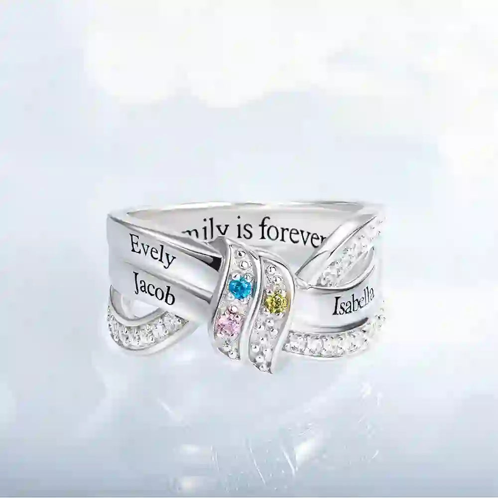 Olivenorma Birthstones Nomi incisi personalizzati Anello con nodo a nastro