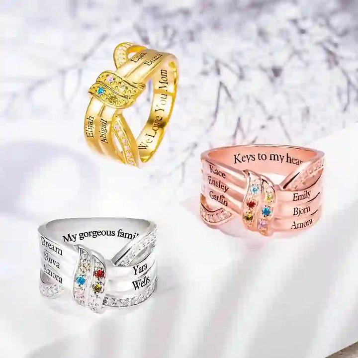 Olivenorma Birthstones Nomi incisi personalizzati Anello con nodo a nastro