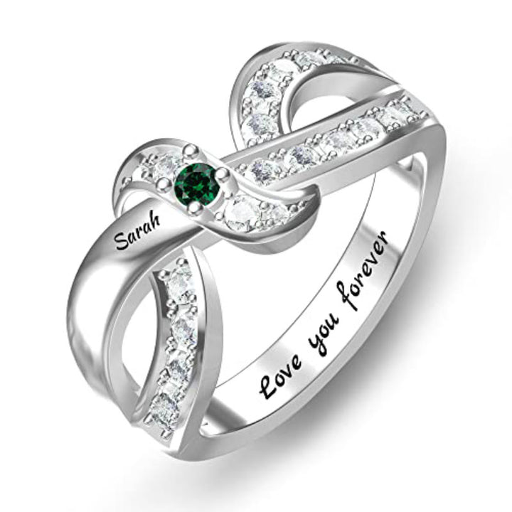 Olivenorma Birthstones Nomi incisi personalizzati Anello con nodo a nastro