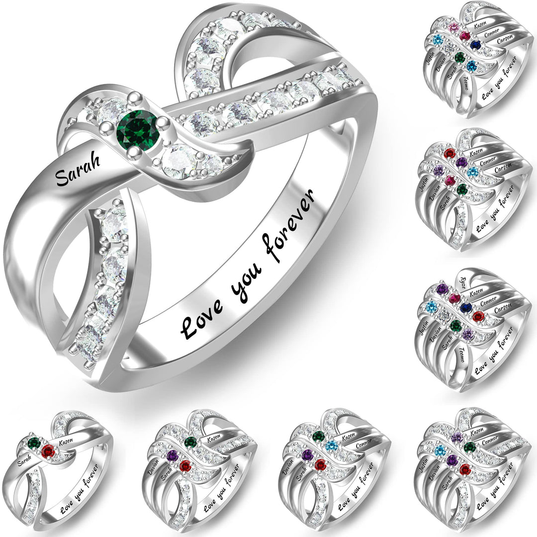 Olivenorma Birthstones Nomi incisi personalizzati Anello con nodo a nastro
