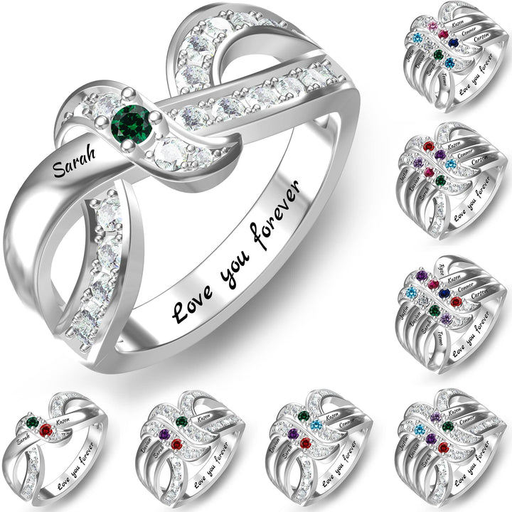 Olivenorma Birthstones Nomi incisi personalizzati Anello con nodo a nastro