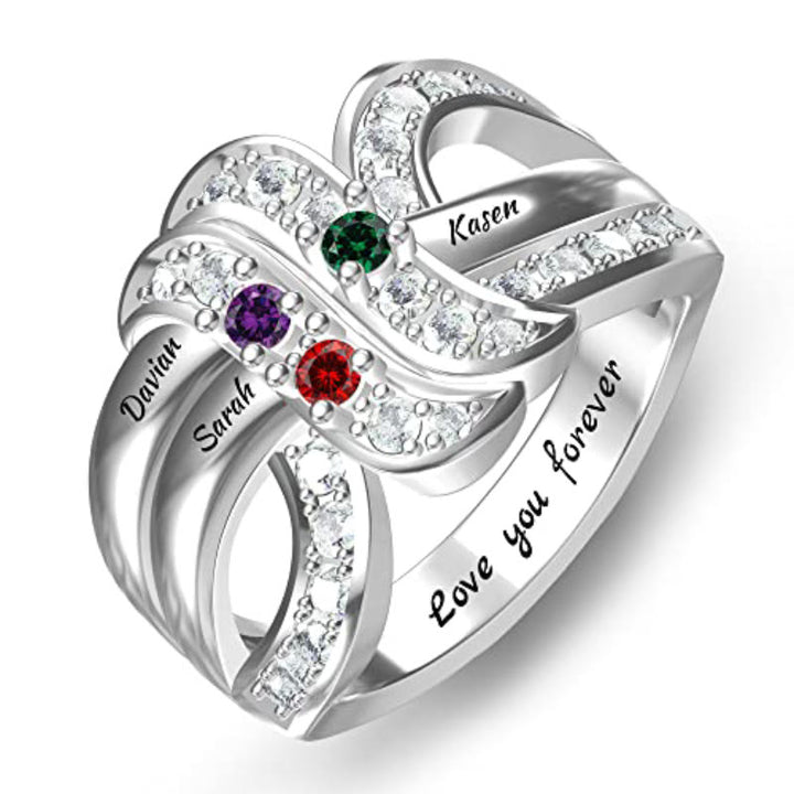 Olivenorma Birthstones Nomi incisi personalizzati Anello con nodo a nastro