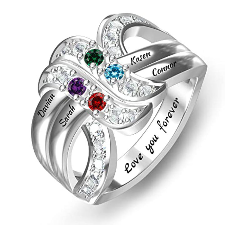 Olivenorma Birthstones Nomi incisi personalizzati Anello con nodo a nastro