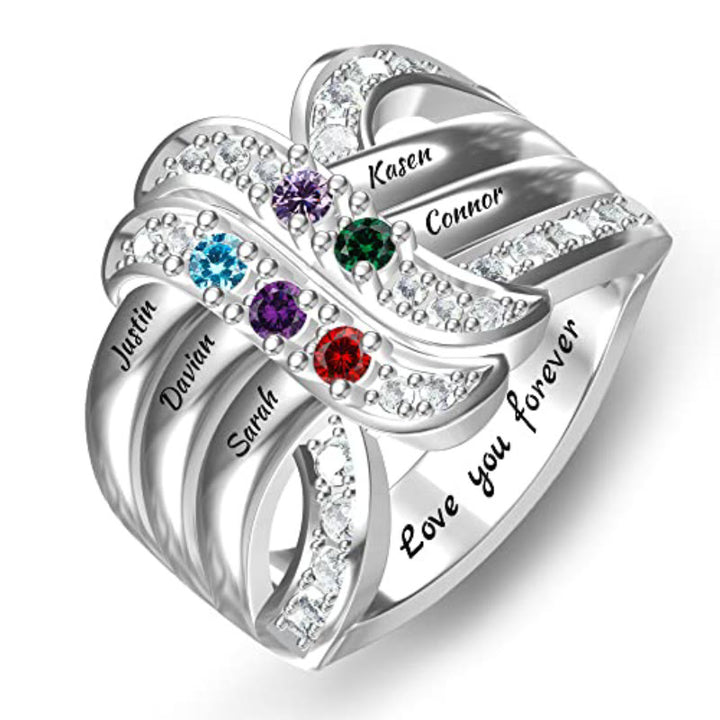 Olivenorma Birthstones Nomi incisi personalizzati Anello con nodo a nastro