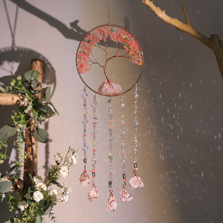Olivenorma Strawberry Quartz Albero della vita Campanello eolico