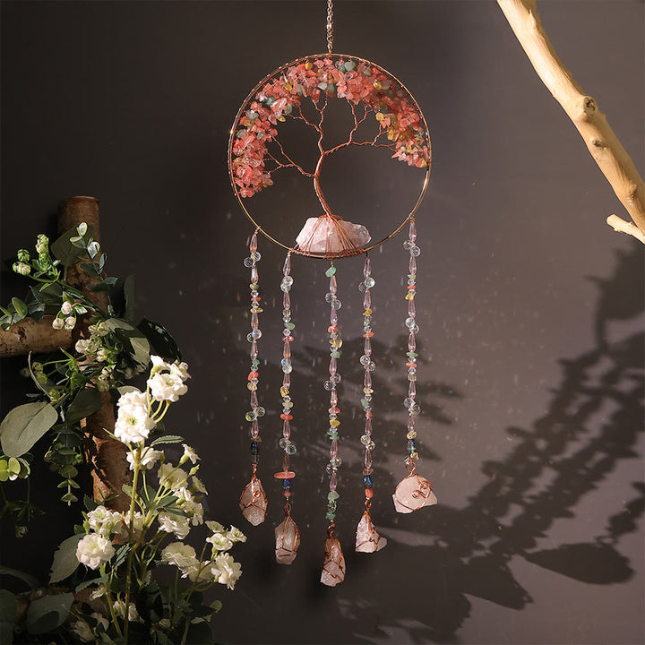 Olivenorma Strawberry Quartz Albero della vita Campanello eolico
