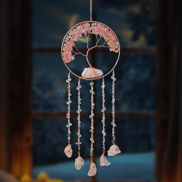 Olivenorma Strawberry Quartz Albero della vita Campanello eolico