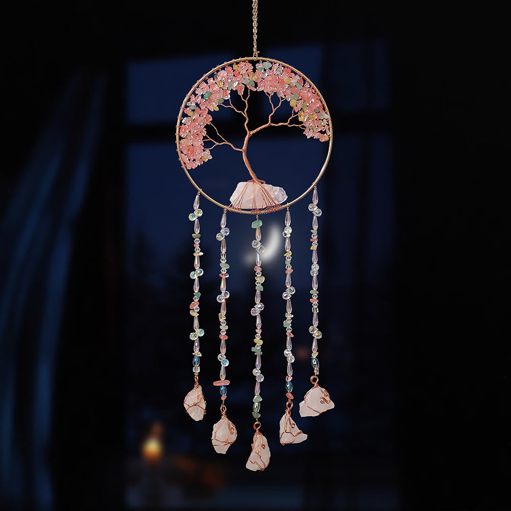 Olivenorma Strawberry Quartz Albero della vita Campanello eolico