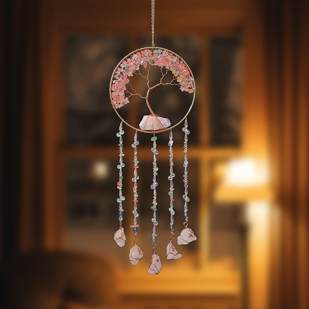 Olivenorma Strawberry Quartz Albero della vita Campanello eolico