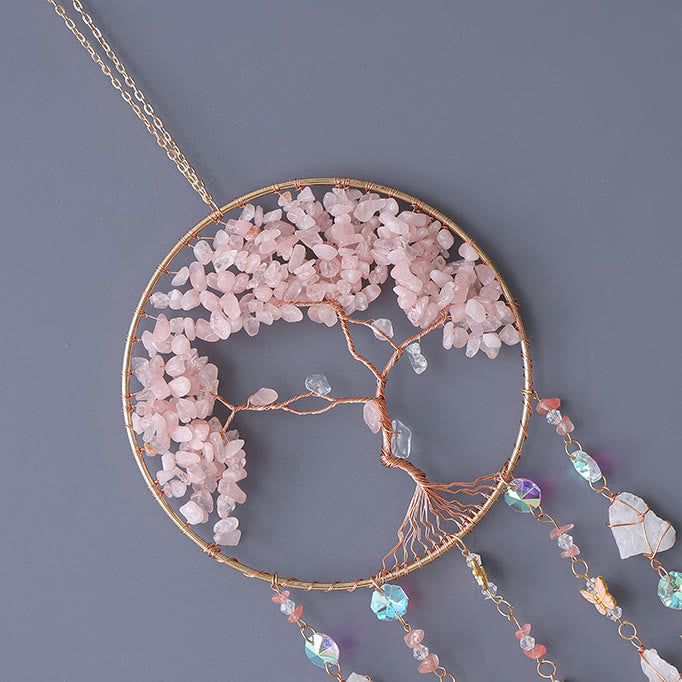 Olivenorma Rose Quartz Albero della vita Campanello a vento