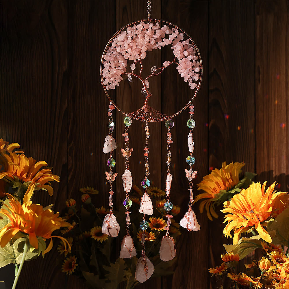 Olivenorma Rose Quartz Albero della vita Campanello a vento