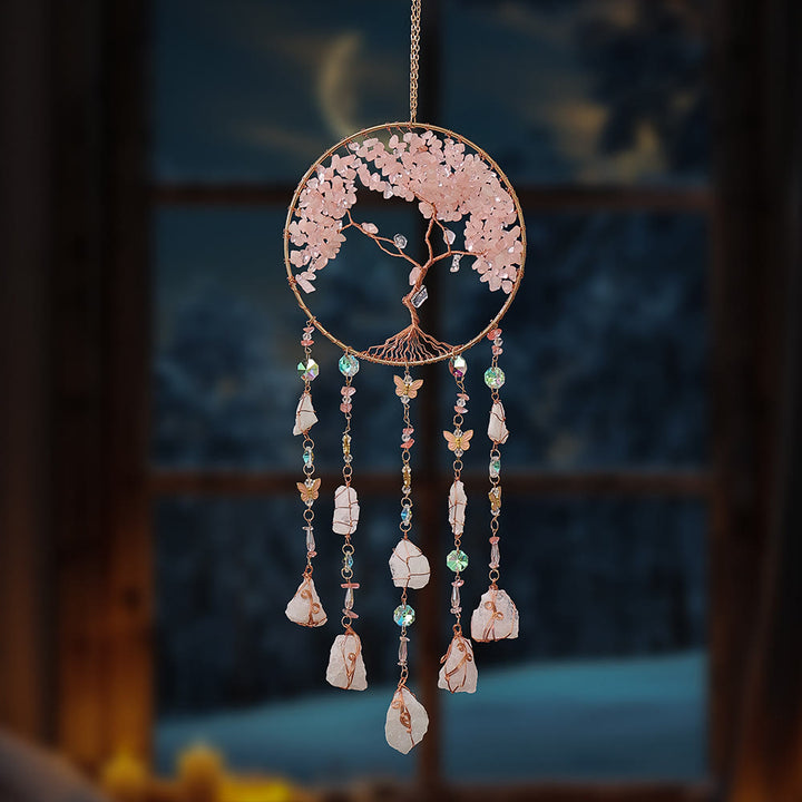 Olivenorma Rose Quartz Albero della vita Campanello a vento