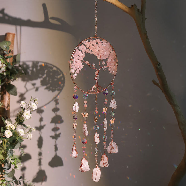 Olivenorma Rose Quartz Albero della vita Campanello a vento