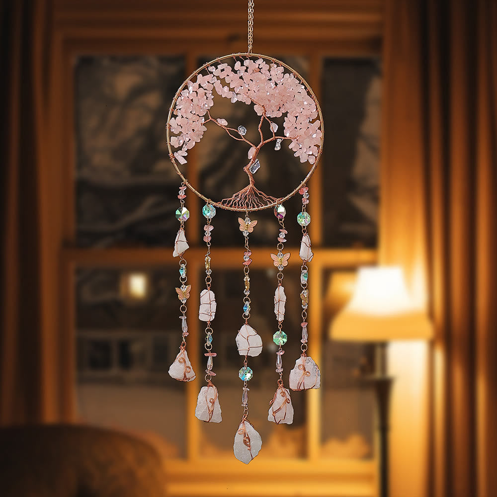 Olivenorma Rose Quartz Albero della vita Campanello a vento