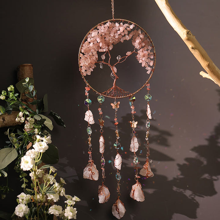 Olivenorma Rose Quartz Albero della vita Campanello a vento