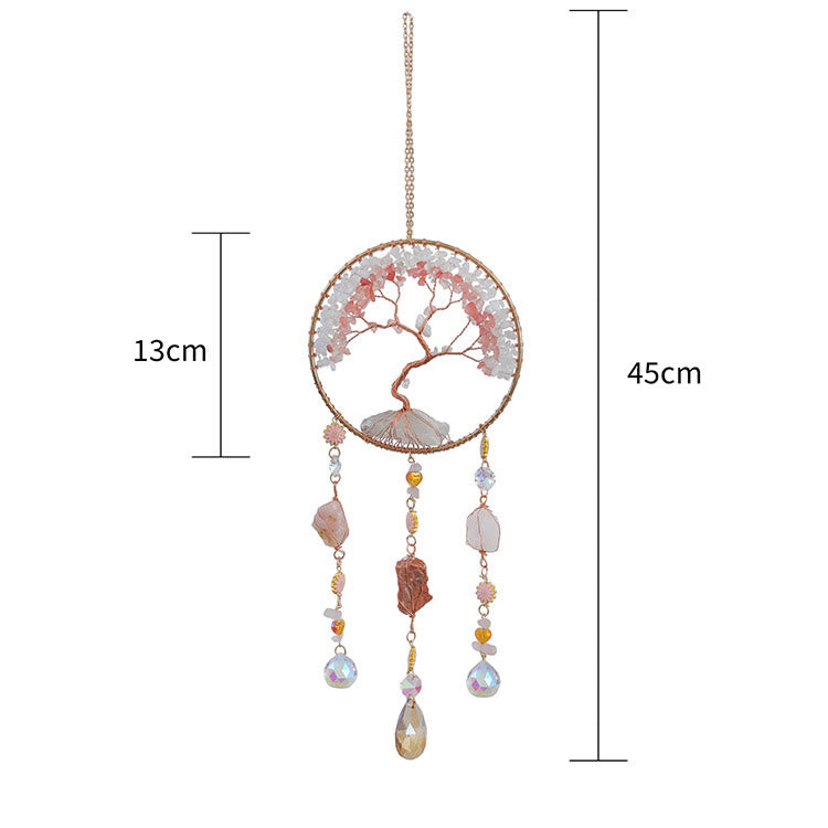 Olivenorma Strawberry Quartz Opalite Albero della vita Campanello a vento