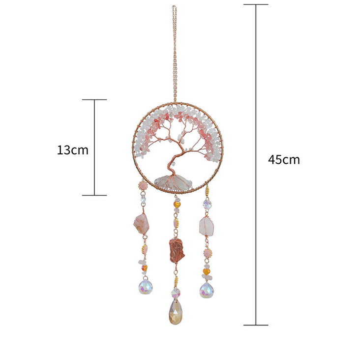 Olivenorma Strawberry Quartz Opalite Albero della vita Campanello a vento