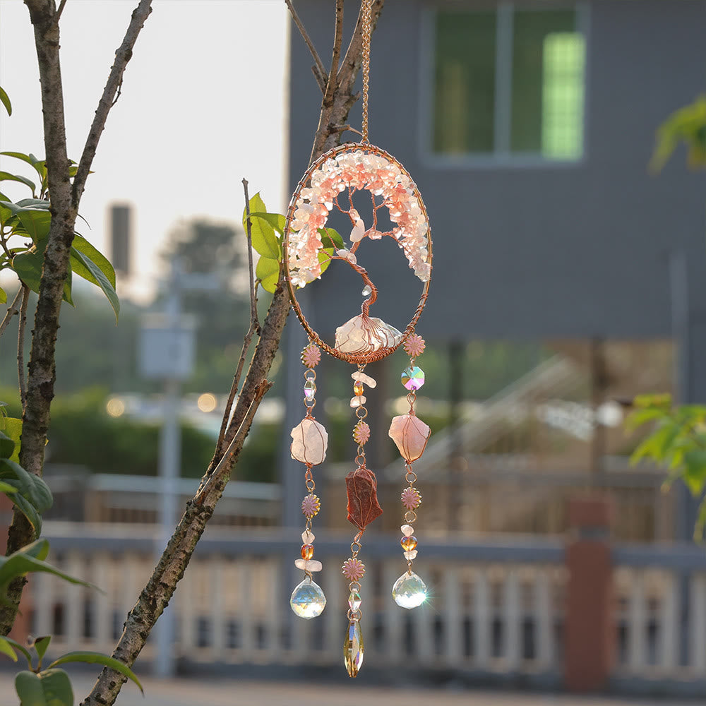 Olivenorma Strawberry Quartz Opalite Albero della vita Campanello a vento