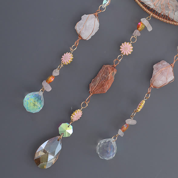 Olivenorma Strawberry Quartz Opalite Albero della vita Campanello a vento