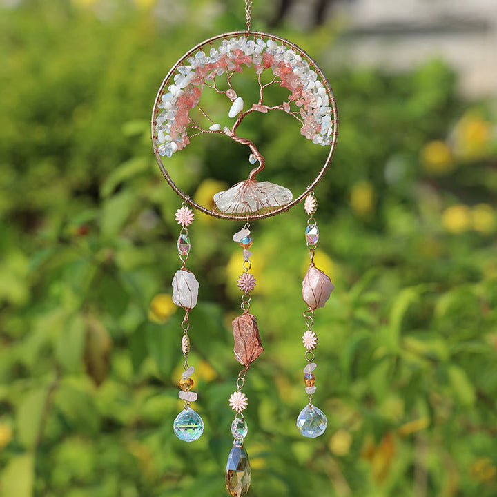 Olivenorma Strawberry Quartz Opalite Albero della vita Campanello a vento