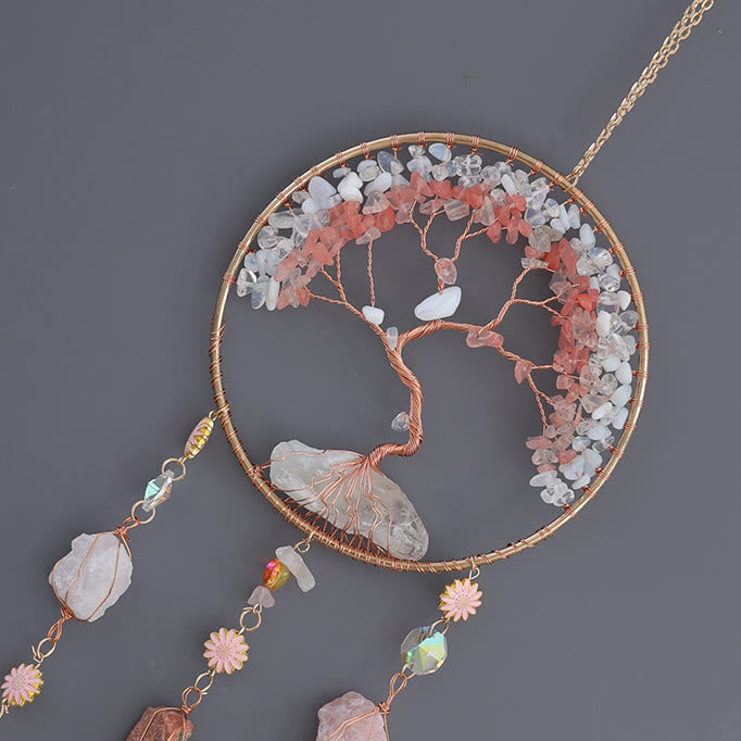 Olivenorma Strawberry Quartz Opalite Albero della vita Campanello a vento