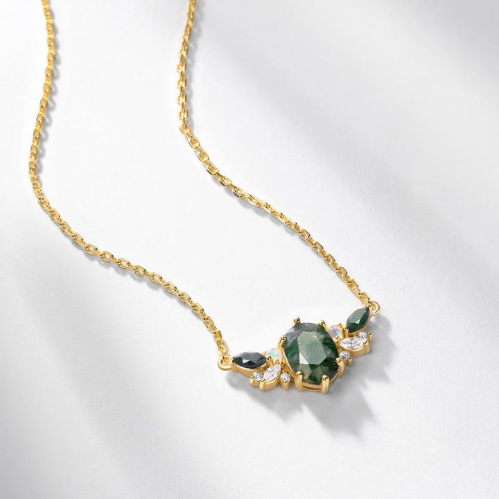 Collana a forma di corona di fiori in agata muschiata naturale Olivenorma