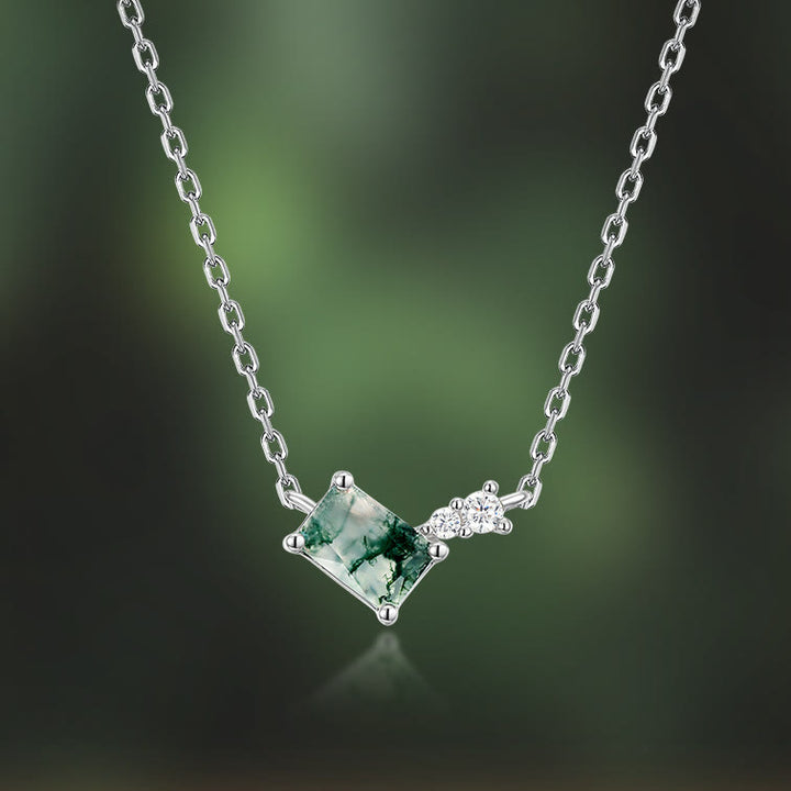 Collana con ciondolo geometrico rettangolare in agata muschiata naturale Olivenorma