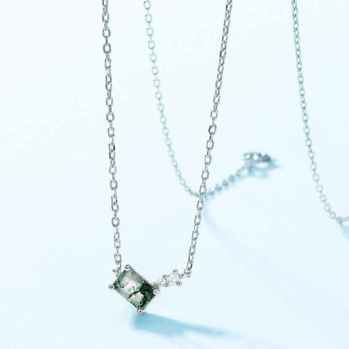 Collana con ciondolo geometrico rettangolare in agata muschiata naturale Olivenorma