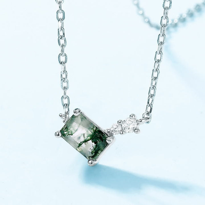 Collana con ciondolo geometrico rettangolare in agata muschiata naturale Olivenorma