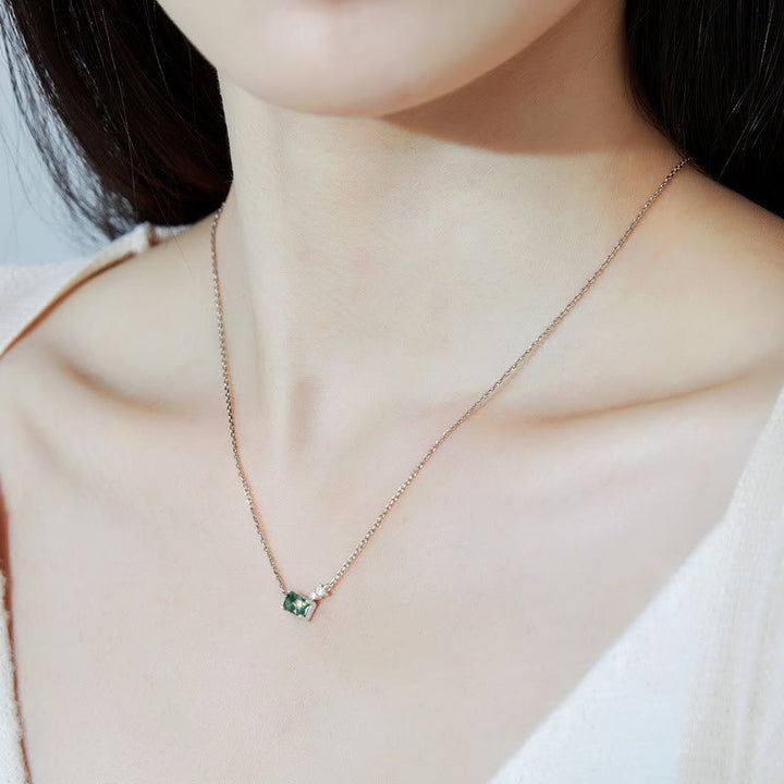 Collana con ciondolo geometrico rettangolare in agata muschiata naturale Olivenorma