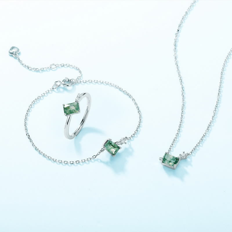 Collana con ciondolo geometrico rettangolare in agata muschiata naturale Olivenorma