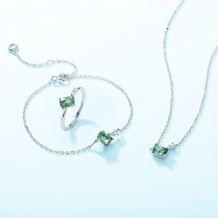 Collana con ciondolo geometrico rettangolare in agata muschiata naturale Olivenorma