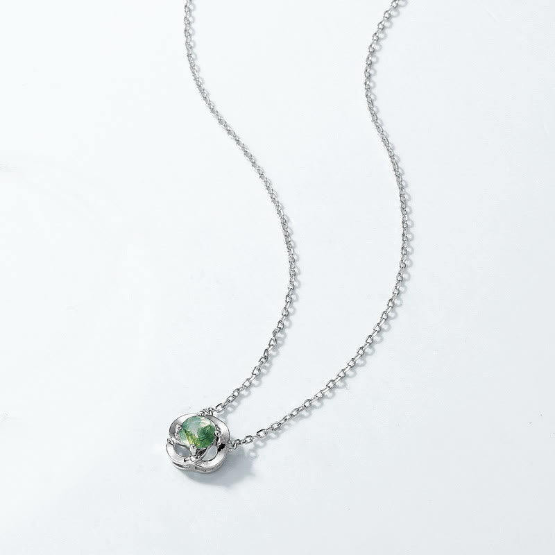 Collana con ciondolo a forma di quadrifoglio in agata muschiata Olivenorma