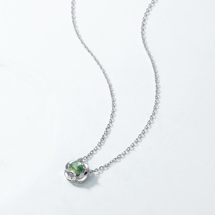 Collana con ciondolo a forma di quadrifoglio in agata muschiata Olivenorma