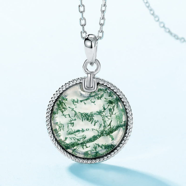 Collana con ciondolo rotondo in agata muschiata naturale Olivenorma