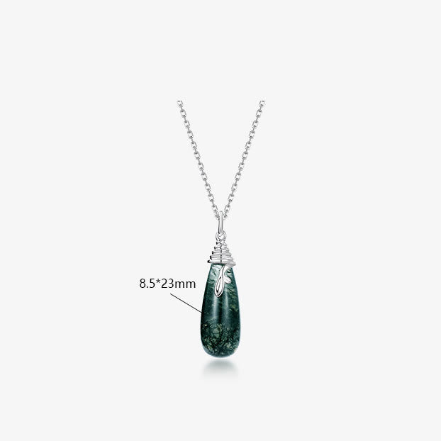 Collana con ciondolo a goccia d'acqua in agata muschiata naturale Olivenorma