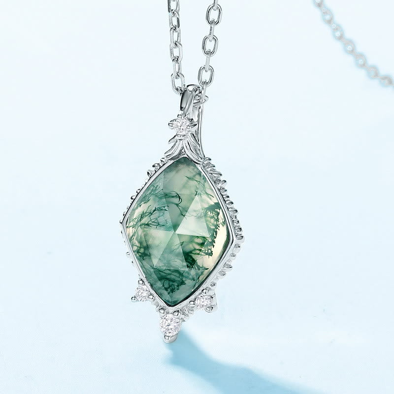 Collana con ciondolo a forma quadrata in agata muschiata naturale Olivenorma