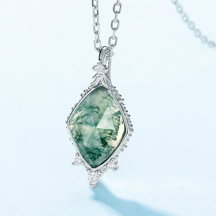 Collana con ciondolo a forma quadrata in agata muschiata naturale Olivenorma