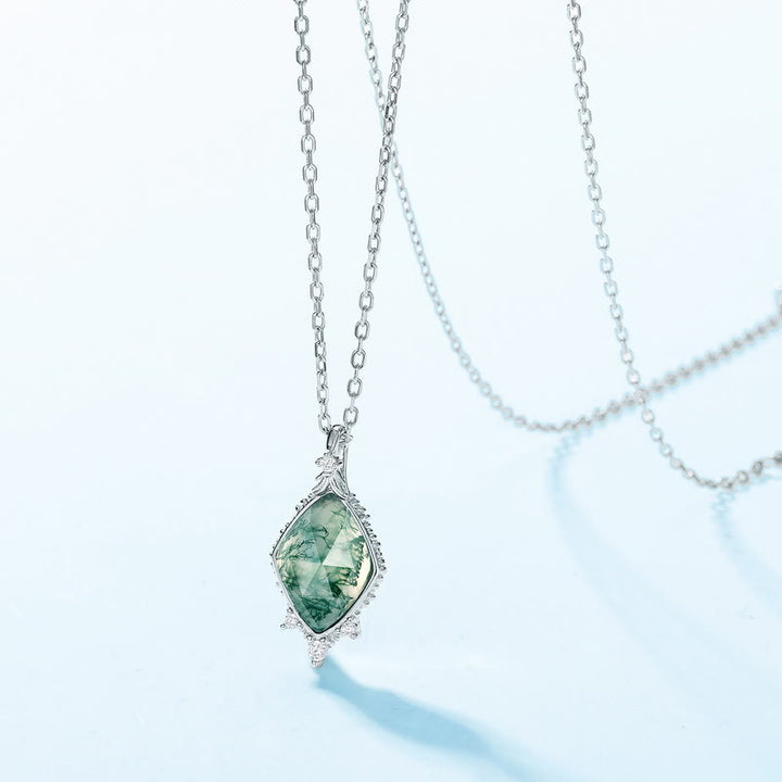 Collana con ciondolo a forma quadrata in agata muschiata naturale Olivenorma
