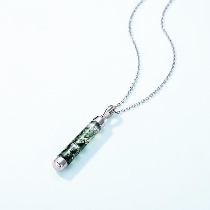 Collana con ciondolo cilindrico in agata muschiata naturale Olivenorma
