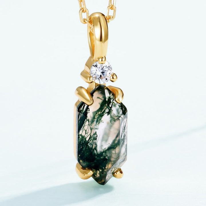 Collana con ciondolo esagonale in zircone bianco e agata muschiata Olivenorma