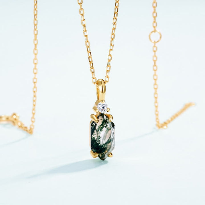 Collana con ciondolo esagonale in zircone bianco e agata muschiata Olivenorma - image 7