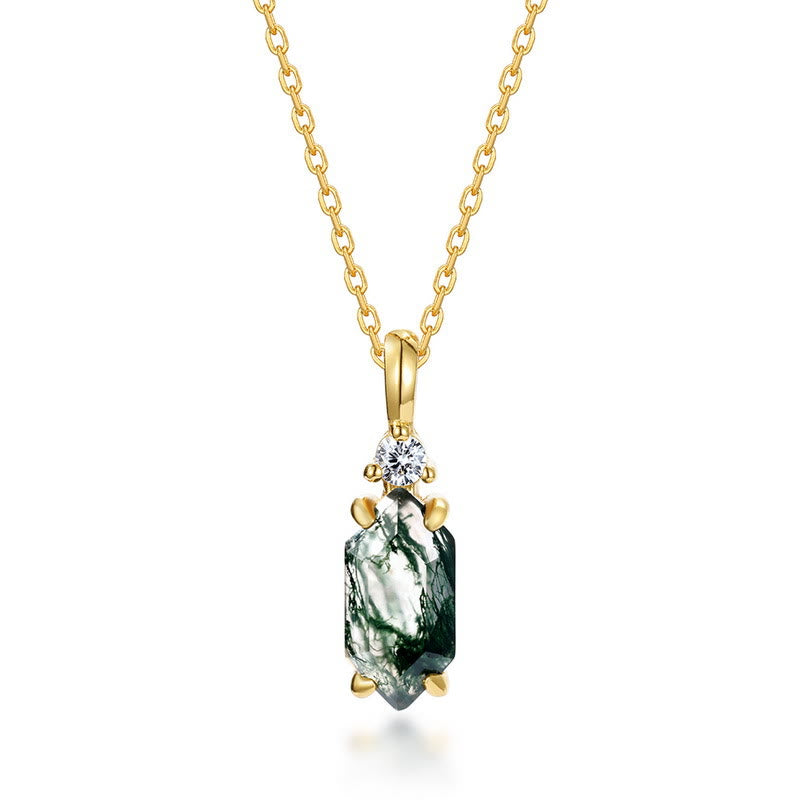 Collana con ciondolo esagonale in zircone bianco e agata muschiata Olivenorma
