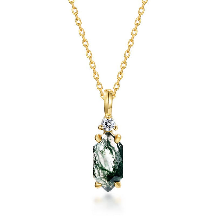 Collana con ciondolo esagonale in zircone bianco e agata muschiata Olivenorma