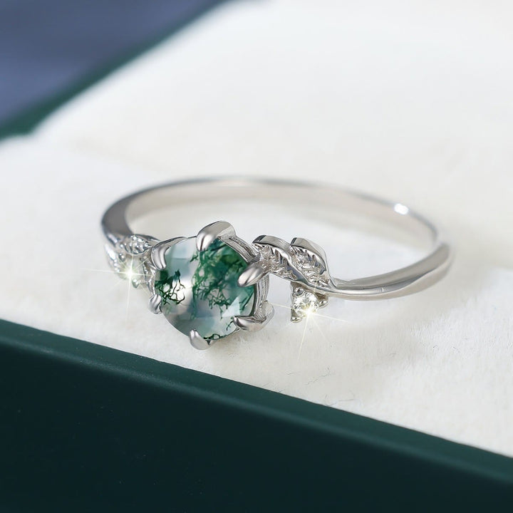 Anello avvolgente con foglia di agata muschiata naturale Olivenorma